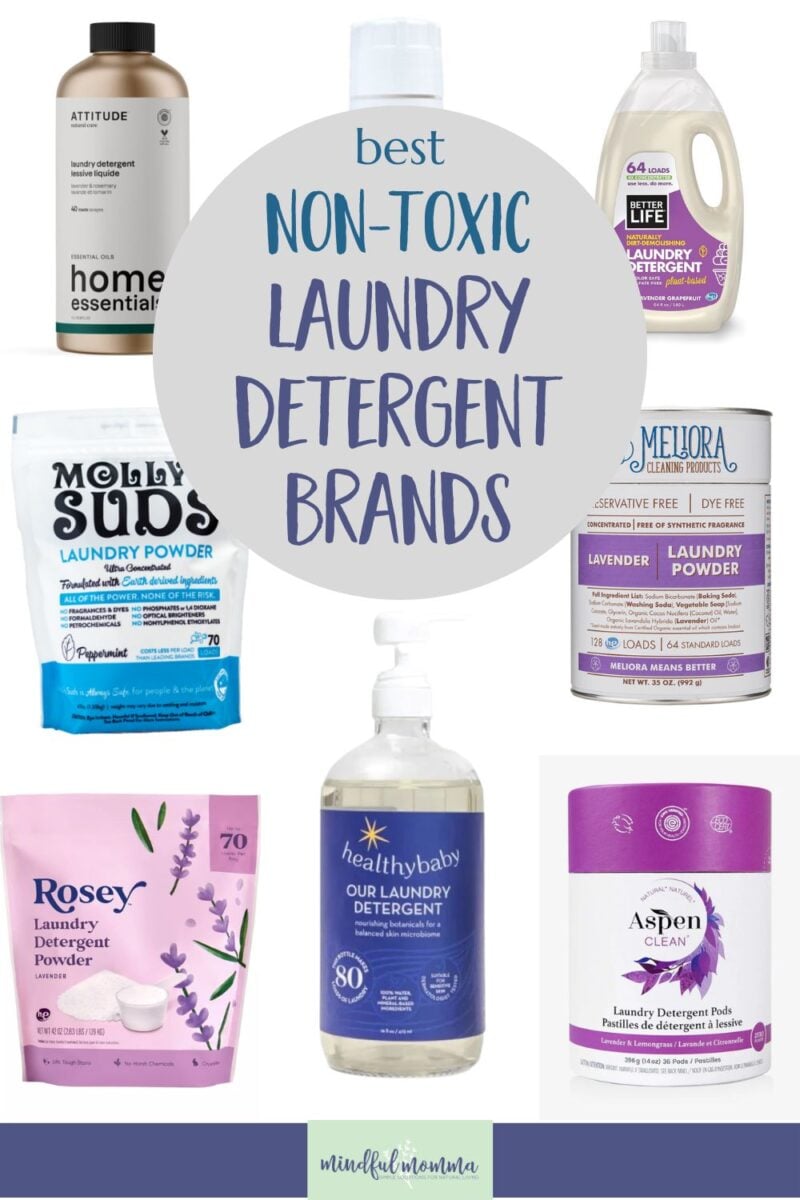 A review of the best non-toxic laundry detergent brands that are safe for people and the planet - including natural laundry detergent powders, liquids and pods, plus plastic-free laundry detergent options, to meet all your laundry cleaning needs. via @MindfulMomma