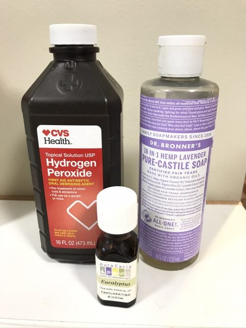 DIY stain remover - hydrogen peroxide, essential oil, castile soap